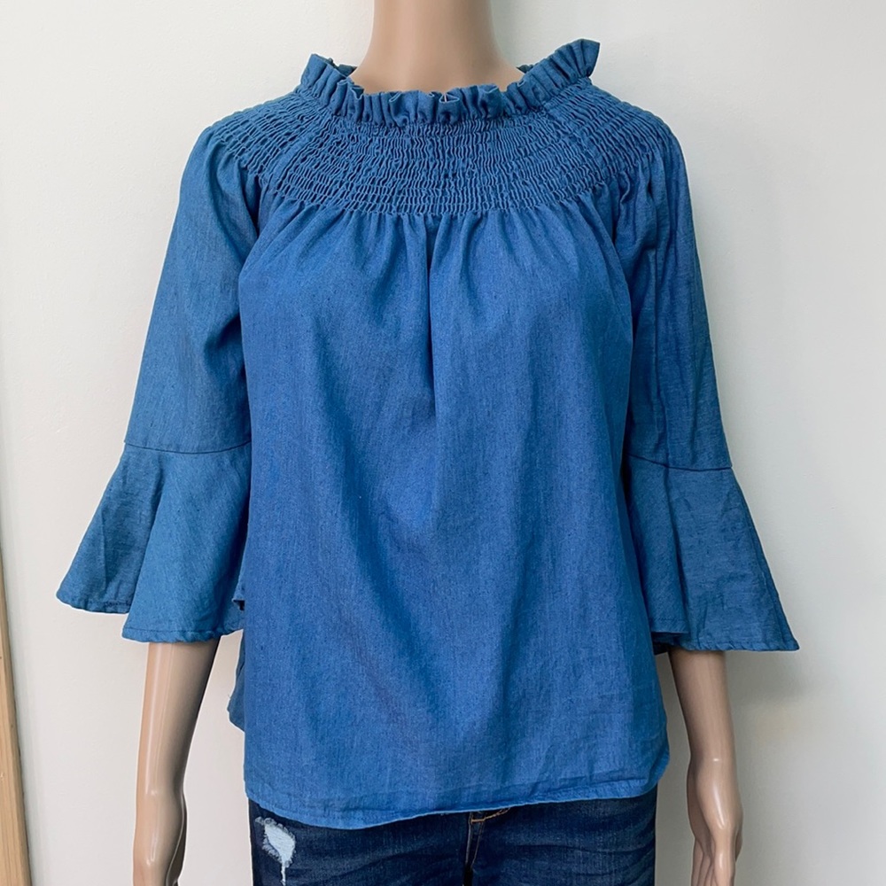 NF off shoulder chambray top blue one size